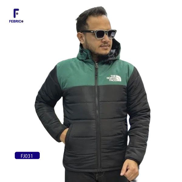 Exported Insulated Zipper Premium Hoodie Jackets for Men Green & Black Combination