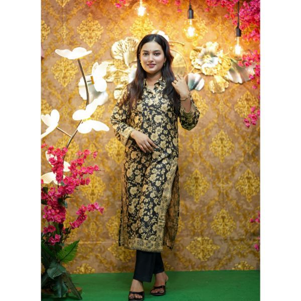 Premium Black & Golden Printed Cotton co-ord set for Summer