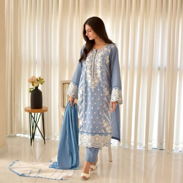 Premium cotton fabric with detailed front and sleeve embroidery