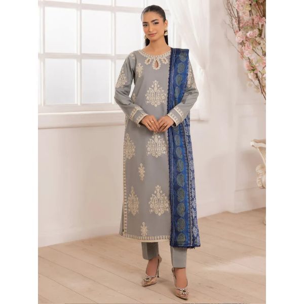 MOHAGNI-3PC LAWN EMBROIDERED SHIRT WITH MONARK PRINTED DUPATTA AND TROUSER | Elite Elegance