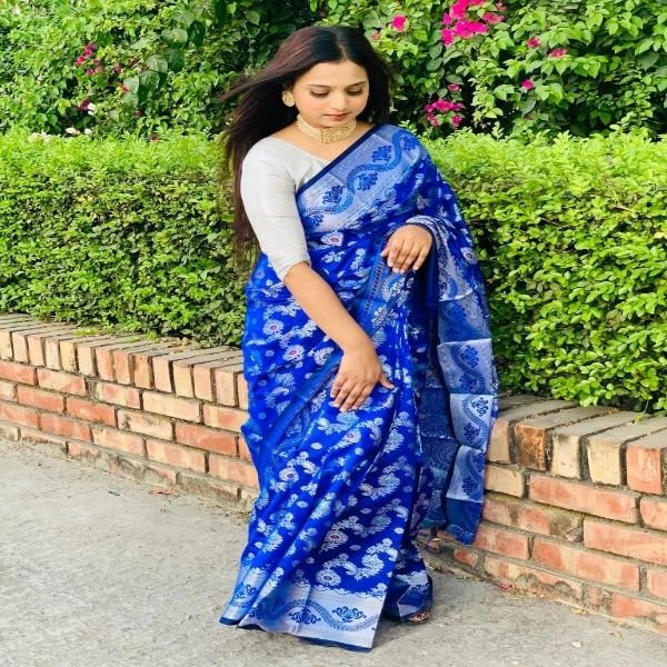 Royel Blue Minakari Katan Saree কাতান শাড়ি