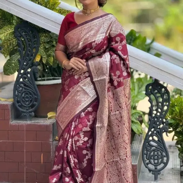 Maroon Colour Benaroshi Katan Saree বেনারসি কাতান শাড়ি