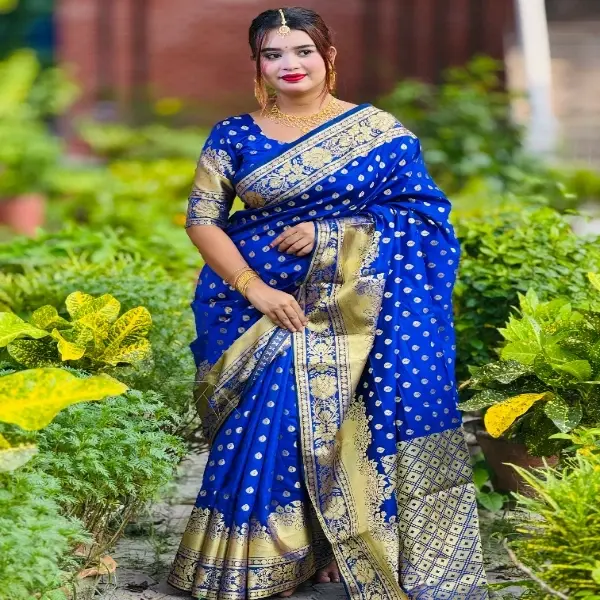 Royal Blue Katan Saree কাতান শাড়ি ম্যাচিং ব্লাউজ পিস সহ