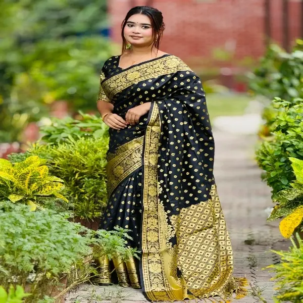 Black Katan Saree কাতান শাড়ি ম্যাচিং ব্লাউজ পিস সহ