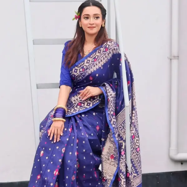 New Tencel Jamdani Saree নেভি ব্লু টেনসেল জরি জামদানি শাড়ি