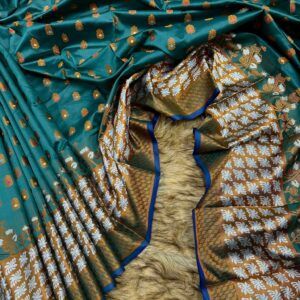 sea green & Golden Premium Katan Saree কাতান শাড়ি