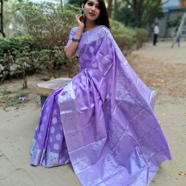 Purple Color Katan Saree বেগুনি কালার কাতান শাড়ি ম্যাচিং ব্লাউজ পিস সহ