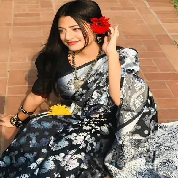 Black & Golden Premium Katan Saree কাতান শাড়ি