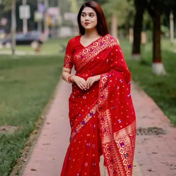 New Red Colour Tencel Jamdani Saree লাল কালার টেনসেল জামদানি শাড়ি