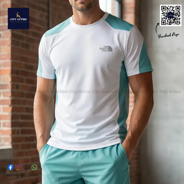 The North Face Men’s Active Performance T-Shirt (White/Sea Green Panel)