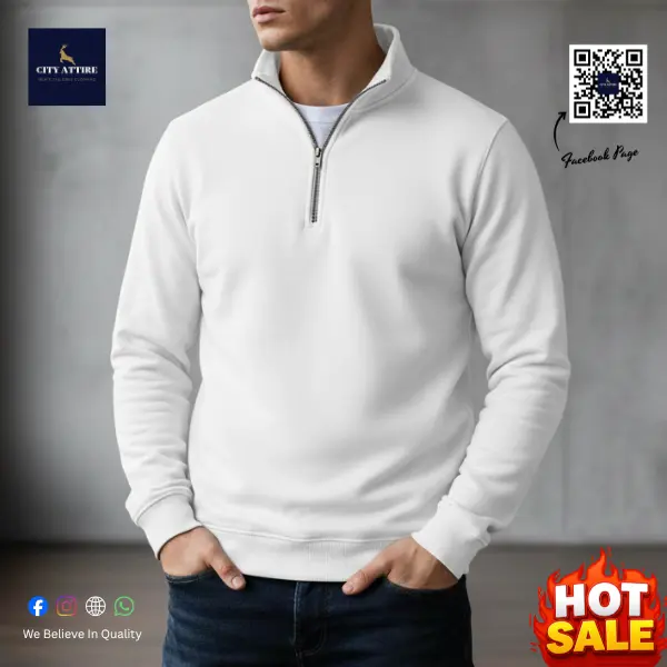 Premium Half Zipper Sweater - White