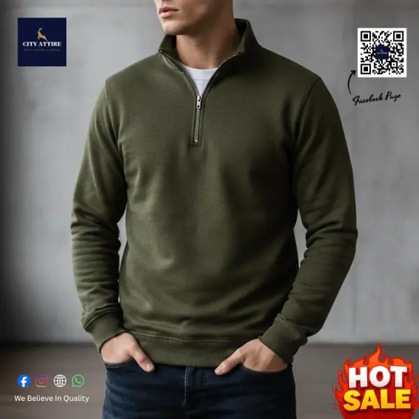 Premium Half Zipper Sweater - Olive