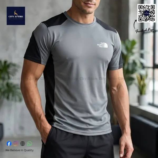 The North Face Men’s Active Performance T-Shirt (Grey /Black Panel)