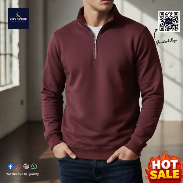 Premium Half Zipper Sweater - Maroon
