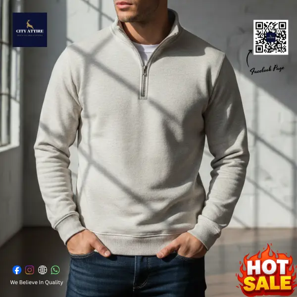 Premium Half Zipper Sweater - Light Gray