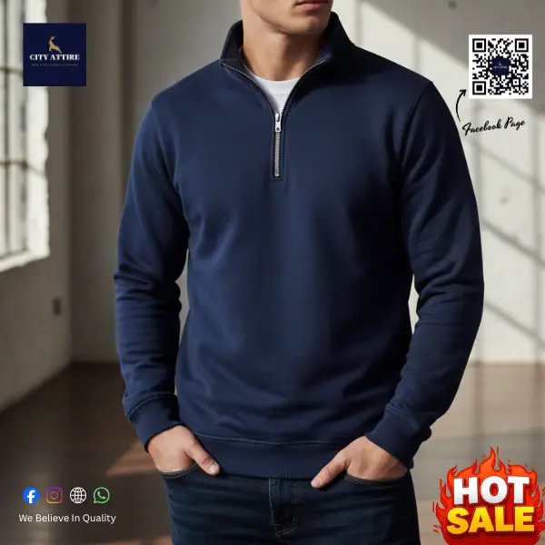 Premium Half Zipper Sweater - Nave Blue