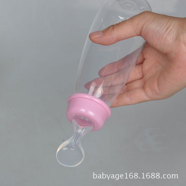 Soft -headed baby rice paste bottle baby training PP milk bottle squeeze spoon rice paste spoon 240ml -1pcs (Any Color)