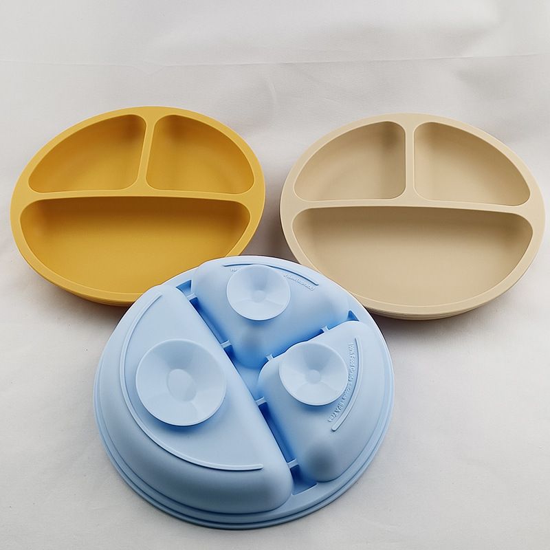 Children’s silicone bowl with handle fork and spoon three-piece set baby food bowl anti-fall suction cup bowl baby tableware set (Any Color)