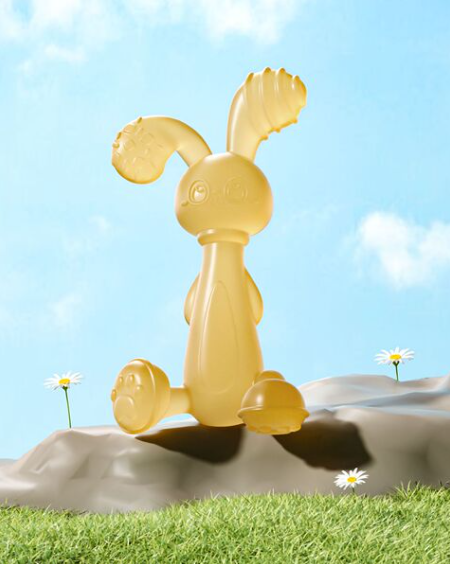 Baby full Silicone Teether hand rattle fitness soft rabbit educational toy CN -1pcs (Any Color)