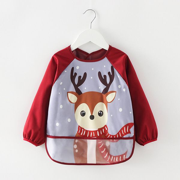 Fully waterproof baby eating boys and girls bibs baby reverse wear children’s painting apron size: Length 40CM (0-3 years old) (Any Color)