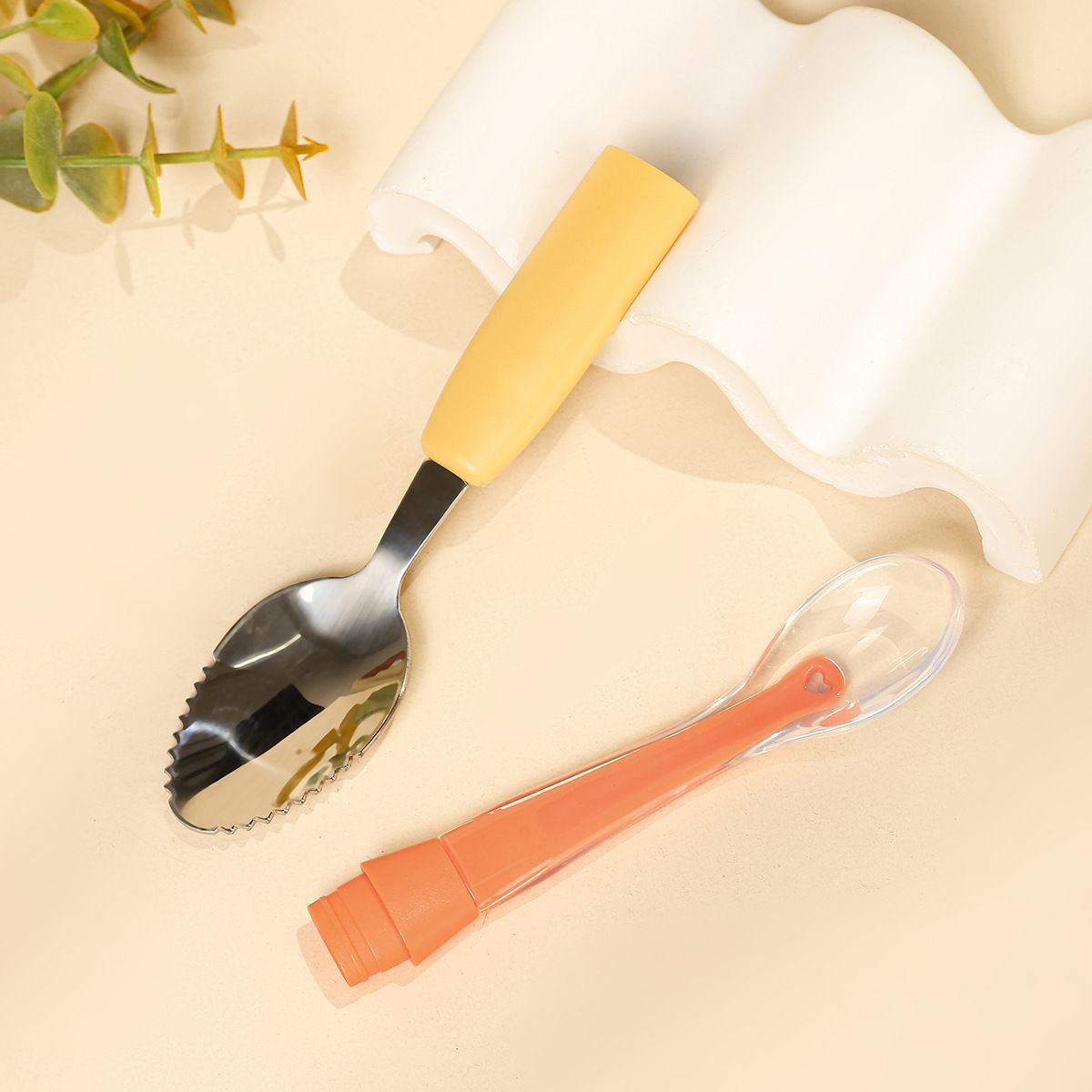 Baby silicon spoon fruit mud artifact baby supplementary food spoon baby double head scrape mud spoon -1pcs (Any Color)
