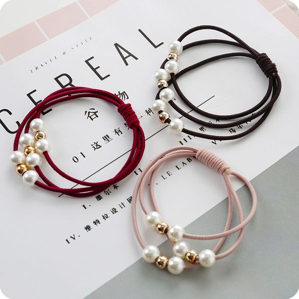 Creative hair rope, versatile pearl hair tie, beaded multi-layer hair tie, high elastic rubber band hair tie -3pcs (Any Color)