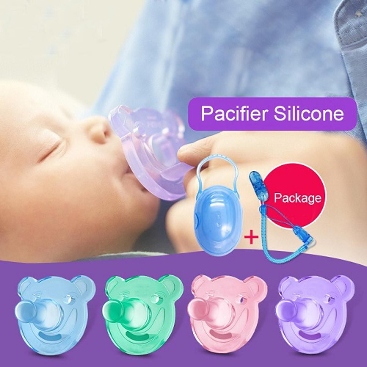 Silica gel children’s pacifier, protective storage box, chain BABY Chain CHUSNI / Teether CN -1pcs (Any Color)