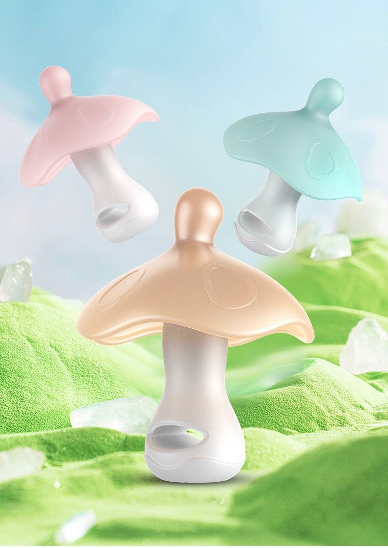 Elbow small mushroom teether anti-eating nano silicone teether baby chewing gum silicone bite happy mushroom head -1pcs (Any Color)