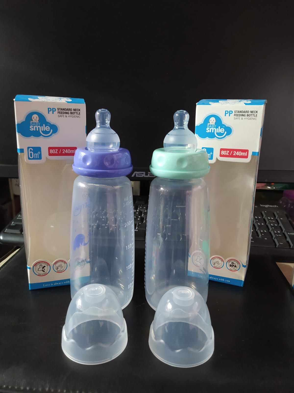 Baby Smile PP Standard Neck Feeding Bottle 240ml (Safe & Hygienic) -1pcs (Any Color)