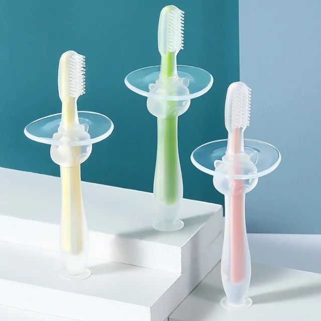 Full Silicone Baby Hand brush Children’s silica gel dimensional body milk for training, toothbrush, safe silicone brush soft-bristled / Teether CN -1pcs