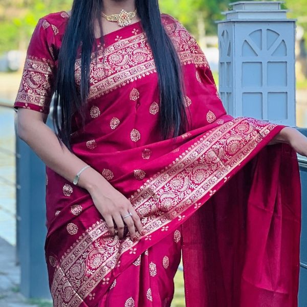 বঁধুয়া কাতান ডিজাইন জাপানি সিল্ক শাড়ি ব্লাউজ সহ