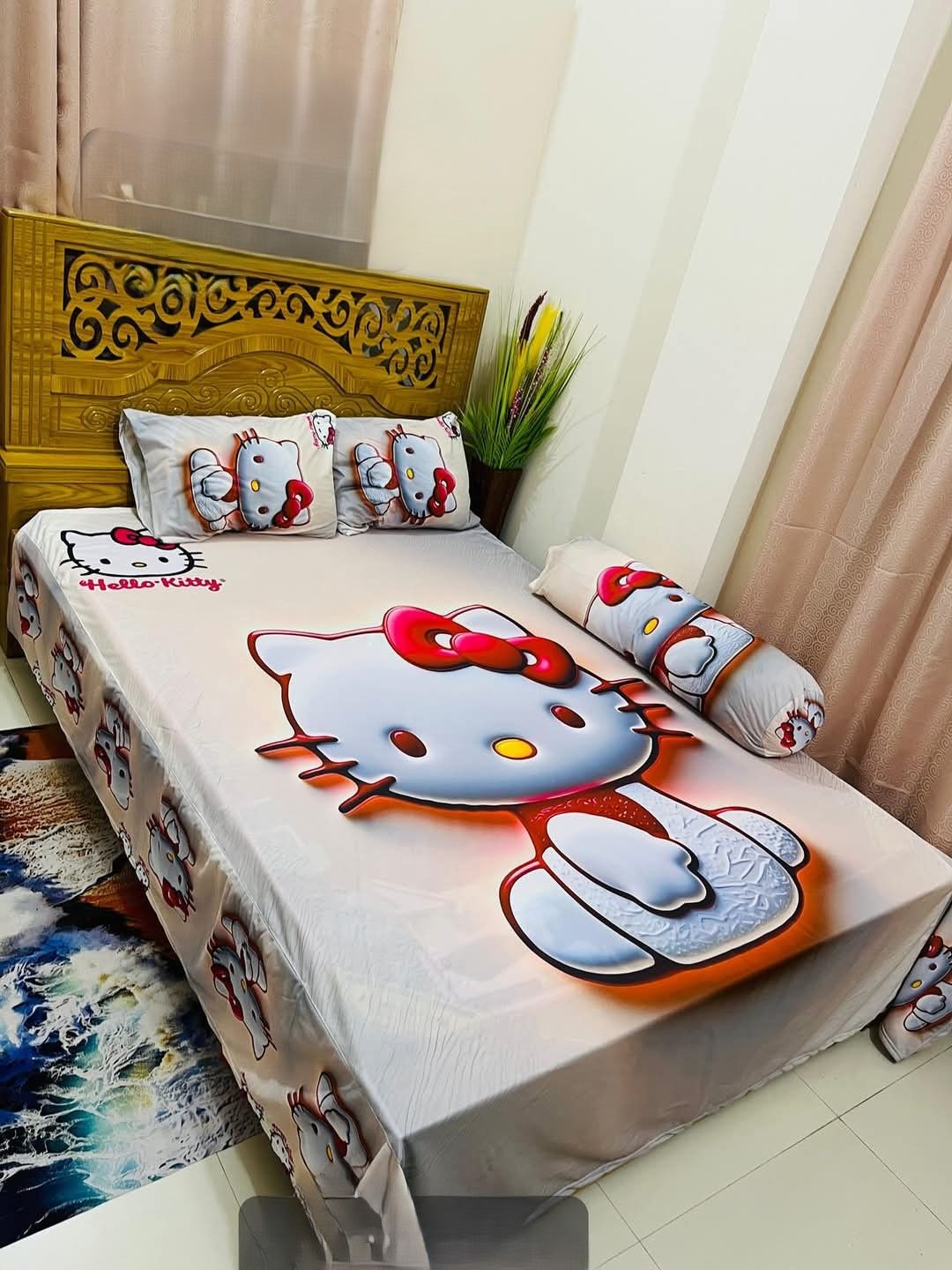 Hello Kitty 3D ডিজাইন বেডশিট