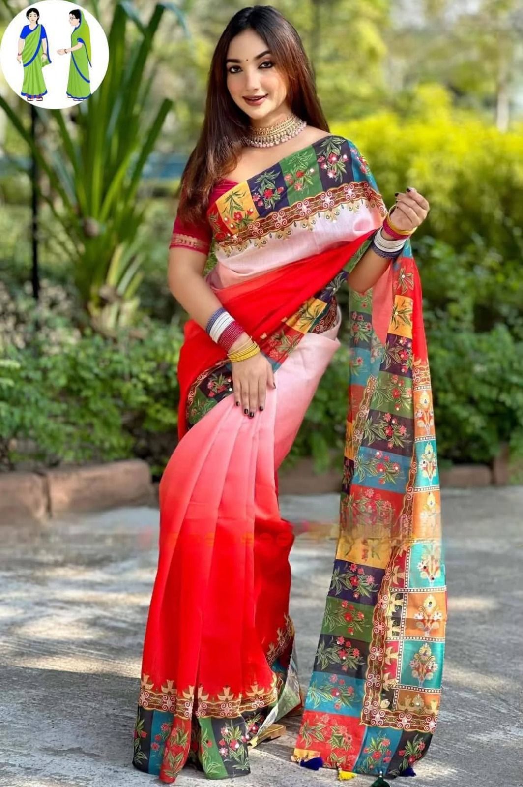 Stone and Digital Print Sharee with Blouse Piece