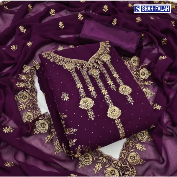 Premium Georget Three Piece – ফুল বডি এমব্রয়ডারি ও নরম সালোয়ার