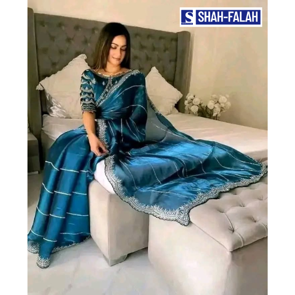 Georgette Saree with Embroidery & Matching Blouse Piece