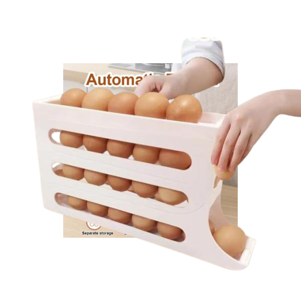 4-Layer Automatic Rolling Egg Holder for Fridge - Egg Storage Box,