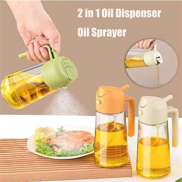 2 in 1 Glass Oil Spray Bottle & Dispenser (470mL) – Ideal for Salad, Cooking, BBQ, Grilling, Air Fryer & Kitchen Use | Olive & Soybean Oil Sprayer Jar for Healthy Cooking
