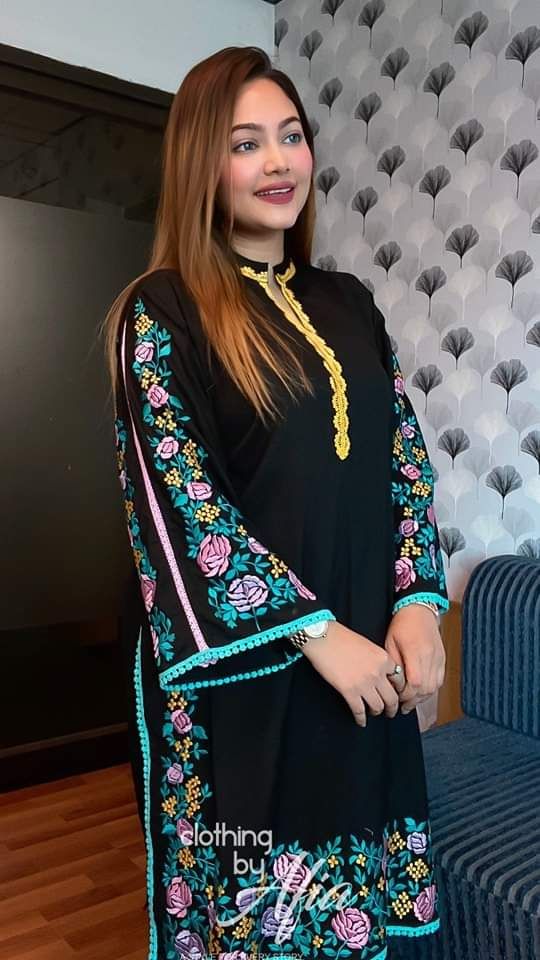 Indian slub cotton with heavy embroidery 2 piece