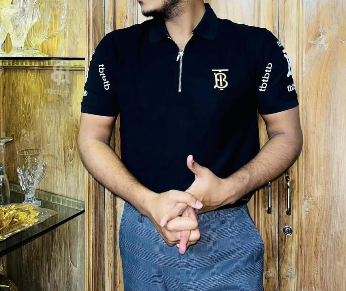 BLACK ZIPPER POLO SHIRT