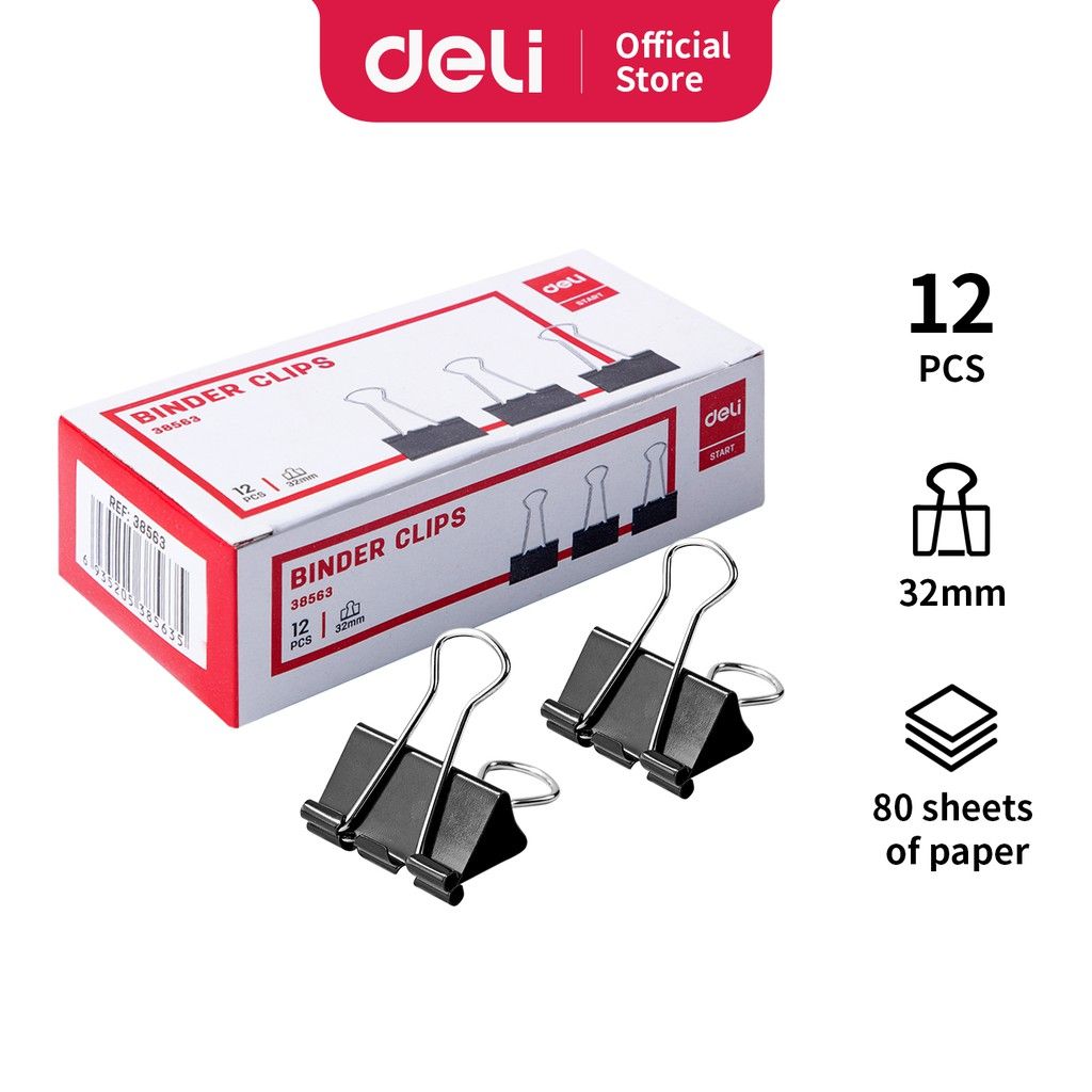 Deli Effortless Binder Clip – 12 Pcs Pack | ডেলি বাইন্ডার ক্লিপ – ১২ পিস