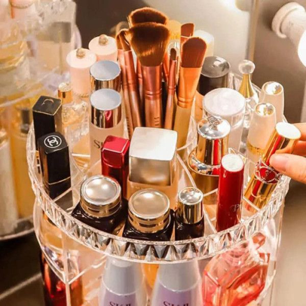 360 Rotating Cosmetic Organizer – স্টাইলিশ এক্রিলিক মেকআপ স্টোরেজ (22×31cm)