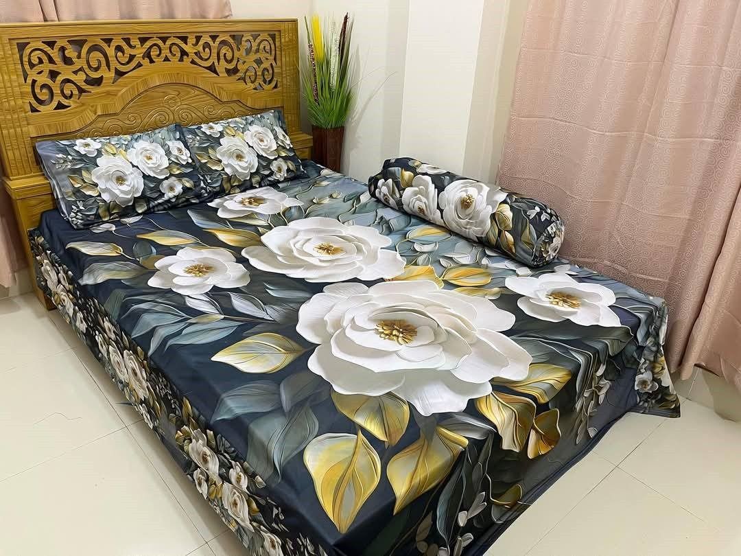 Premium 3D Bedsheet 4-Piece Set – Swiss Velvet Fabric