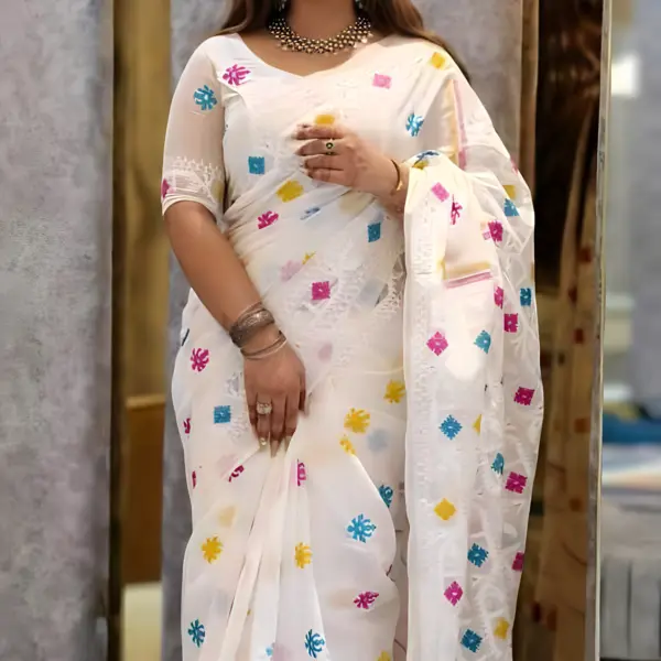 Half Silk Jamdani Print Saree