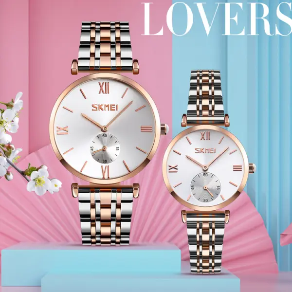 New SKMEI 9198 Couple Stainless Steel Quartz Watch Men and Lady Fashion Chain Wrist Watch