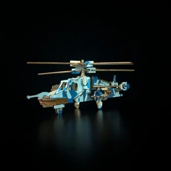 Black Shark Attack Helicopter Model: 3D Wooden Puzzle (DIY)