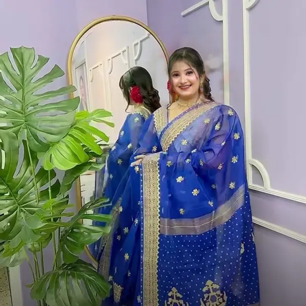 Semi Moslin Sharee with Blouse Piece