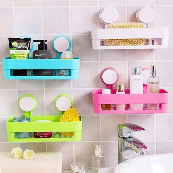 New Bathroom Corner Shelf Suction Rack Organizer Cup Storage Shower Wall Basket
