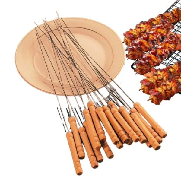 High-Quality BBQ Wooden Handle Skewers 12 pes