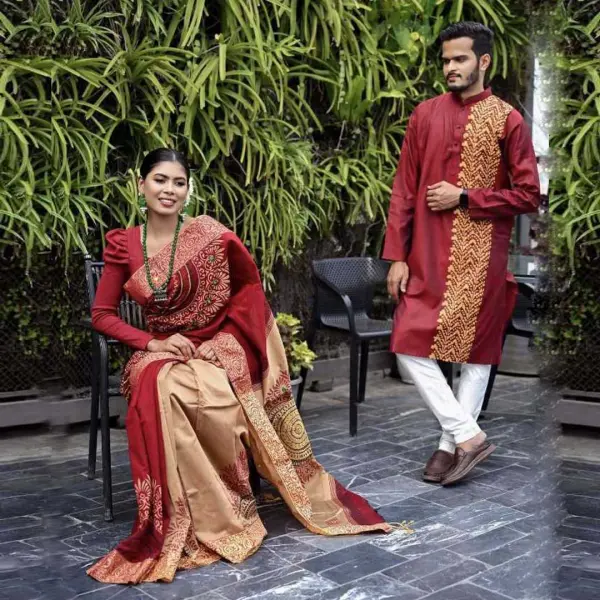 এমব্রয়ডারি ধুপিয়ান শাড়ি, ব্লক প্রিন্ট পাঞ্জাবি