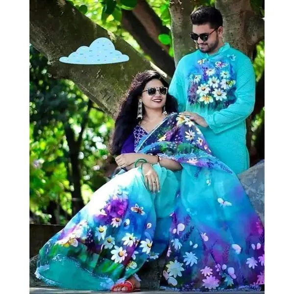 Hand print saree and Panjabi